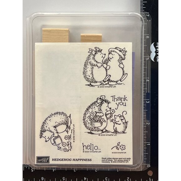 2000 STAMPIN' UP! HEDGEHOG HAPPINESS WOOD MOUNTED RUBBER STAMP SET OF 6 - Picture 1 of 3